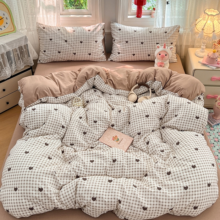 91家纺网 家纺一手货源 找家纺 优尚佳生活馆 2025新款高克重云感双层纱印花四件套 棕心棋语