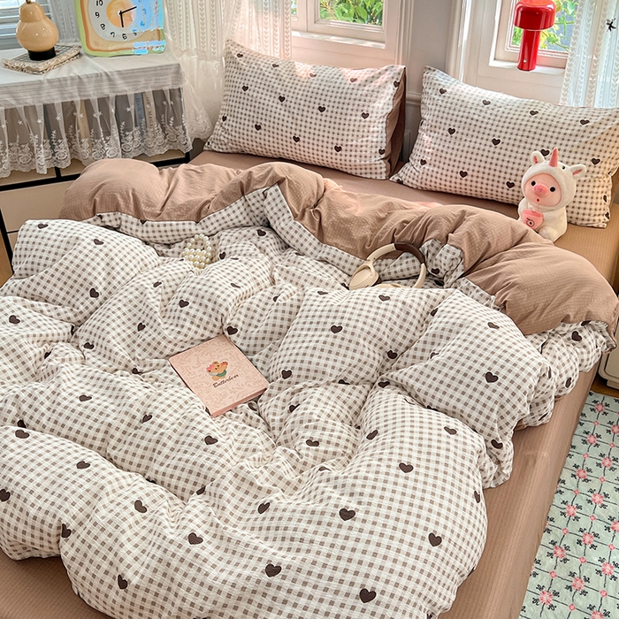 91家纺网 家纺一手货源 找家纺 优尚佳生活馆 2025新款高克重云感双层纱印花四件套 棕心棋语