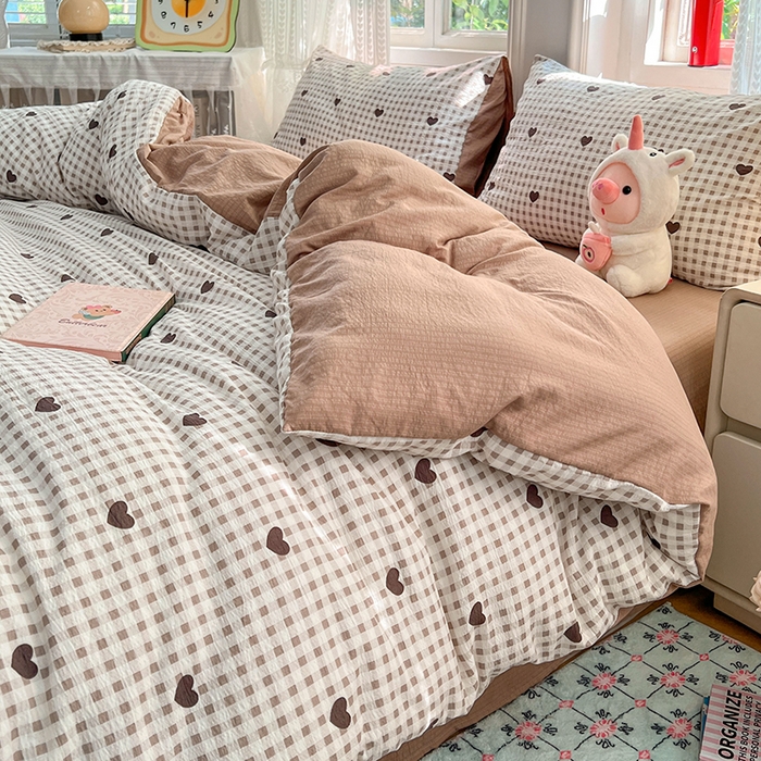 91家纺网 家纺一手货源 找家纺 优尚佳生活馆 2025新款高克重云感双层纱印花四件套 棕心棋语