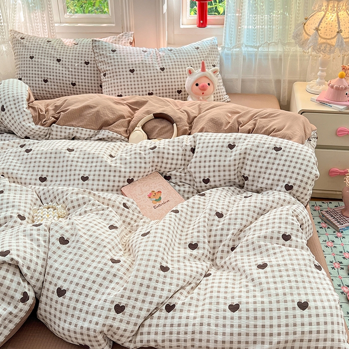 91家纺网 家纺一手货源 找家纺 优尚佳生活馆 2025新款高克重云感双层纱印花四件套 棕心棋语