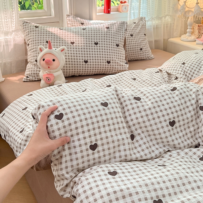 91家纺网 家纺一手货源 找家纺 优尚佳生活馆 2025新款高克重云感双层纱印花四件套 棕心棋语