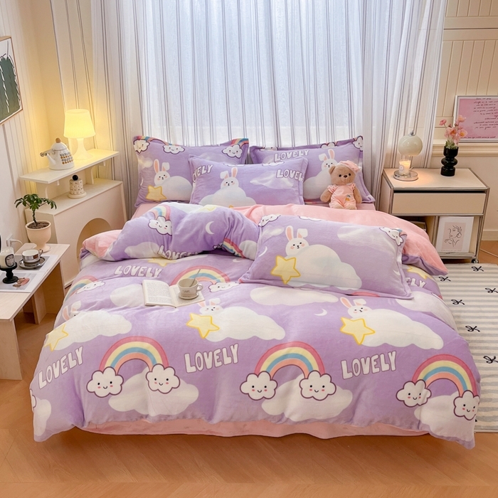 [91家纺网精选] 2025新款双面加厚牛奶绒小清新印花四件套