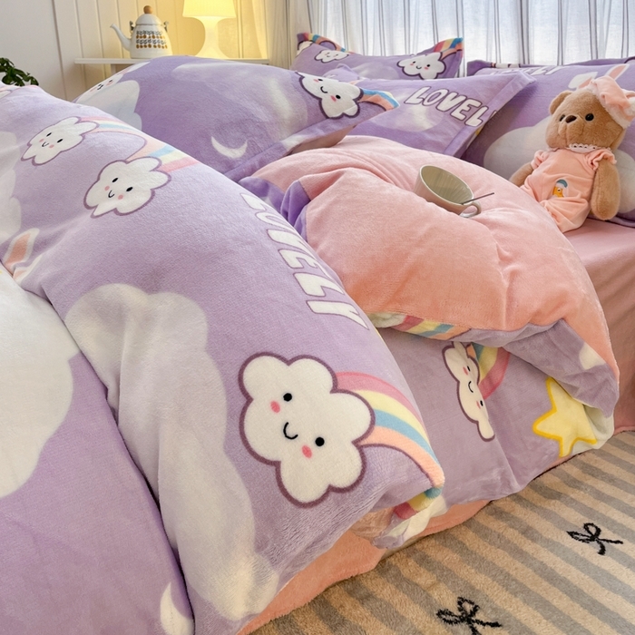 91家纺网 家纺一手货源 找家纺 [91家纺网精选] 2025新款双面加厚牛奶绒小清新印花四件套