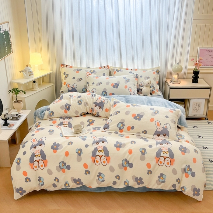 91家纺网 家纺一手货源 找家纺 [91家纺网精选] 2025新款双面加厚牛奶绒小清新印花四件套