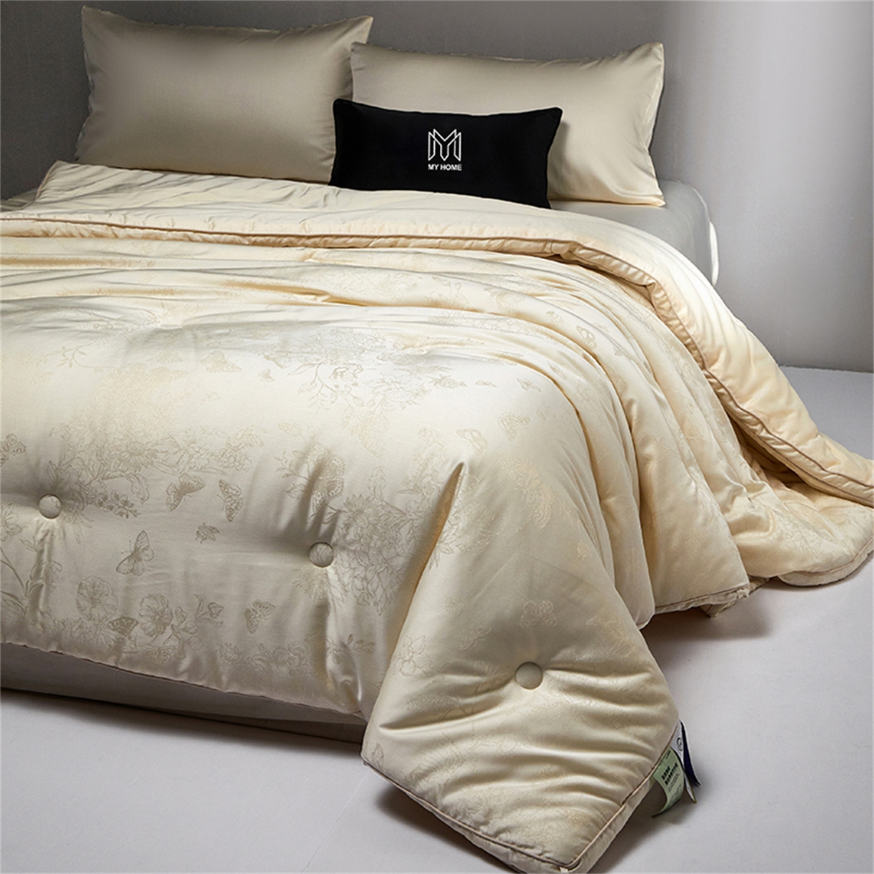 91家纺网 家纺一手货源 找家纺 麦肯锡 2025新款寐颜冬季高端新品60s天丝棉提花春秋被子母被冬被-寐影 鎏金