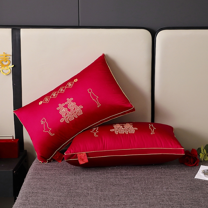 91家纺网 家纺一手货源 找家纺 （总）糖果枕芯 2025新款刺绣婚庆大红枕芯新款婚庆枕芯-永结同心