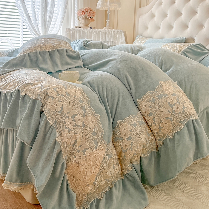 91家纺网 家纺一手货源 找家纺 （总）网红馆（ck家纺） 2025新款牛奶绒蕾丝花边倾城系列四件套