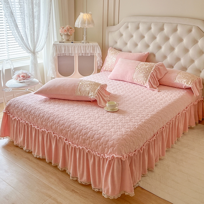 （总）网红馆（ck家纺） 2025新款牛奶绒蕾丝花边倾城系列单床盖