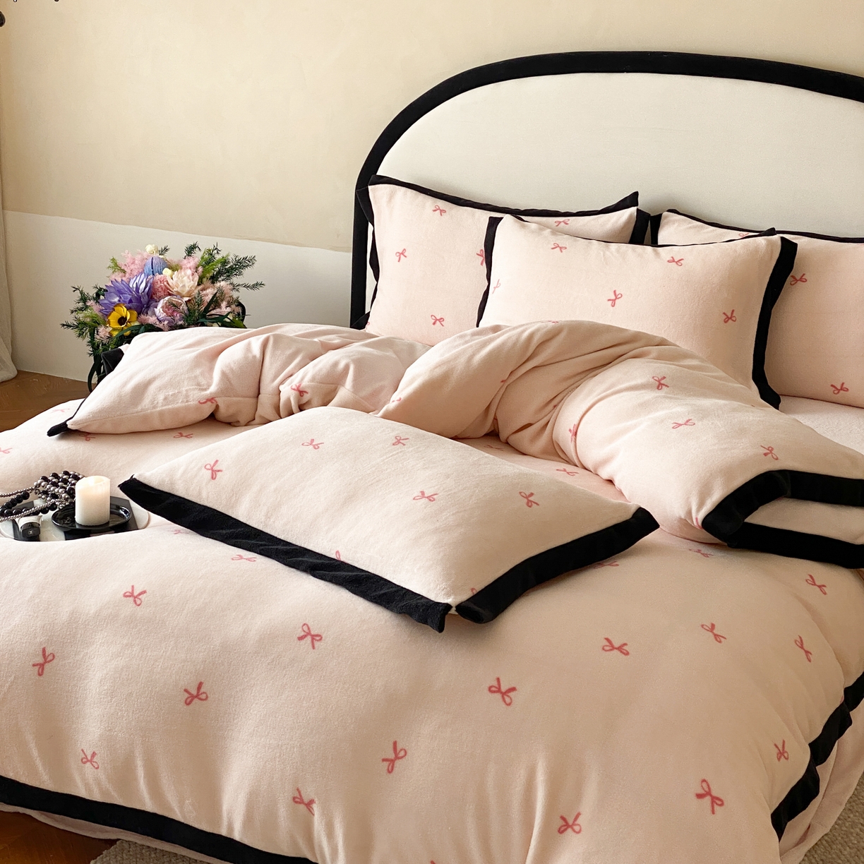 91家纺网 家纺一手货源 找家纺 云栖家居 2025秋冬新款加厚印花防静电消光牛奶绒四件套-梦境 梦境-粉