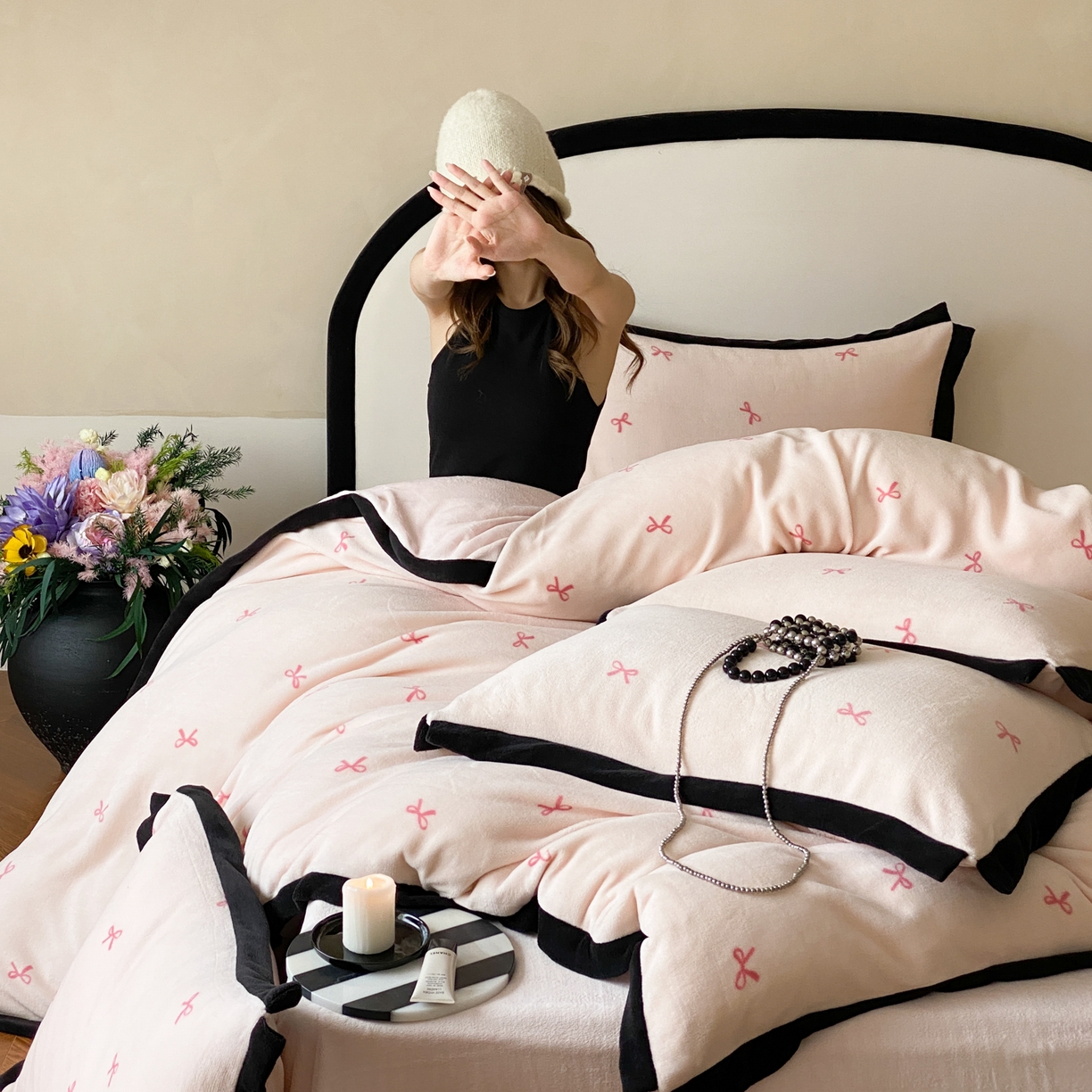 91家纺网 家纺一手货源 找家纺 云栖家居 2025秋冬新款加厚印花防静电消光牛奶绒四件套-梦境 梦境-粉