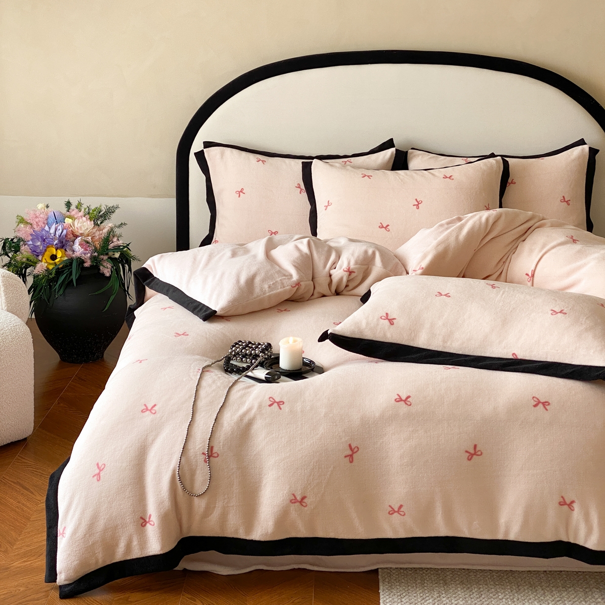 91家纺网 家纺一手货源 找家纺 云栖家居 2025秋冬新款加厚印花防静电消光牛奶绒四件套-梦境 梦境-粉