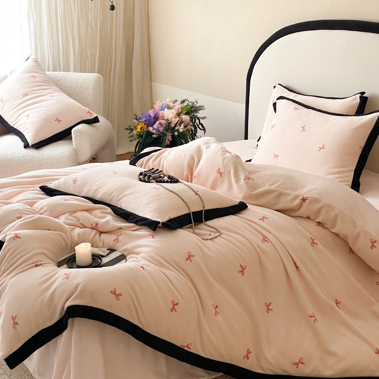 91家纺网 家纺一手货源 找家纺 云栖家居 2025秋冬新款加厚印花防静电消光牛奶绒四件套-梦境 梦境-粉