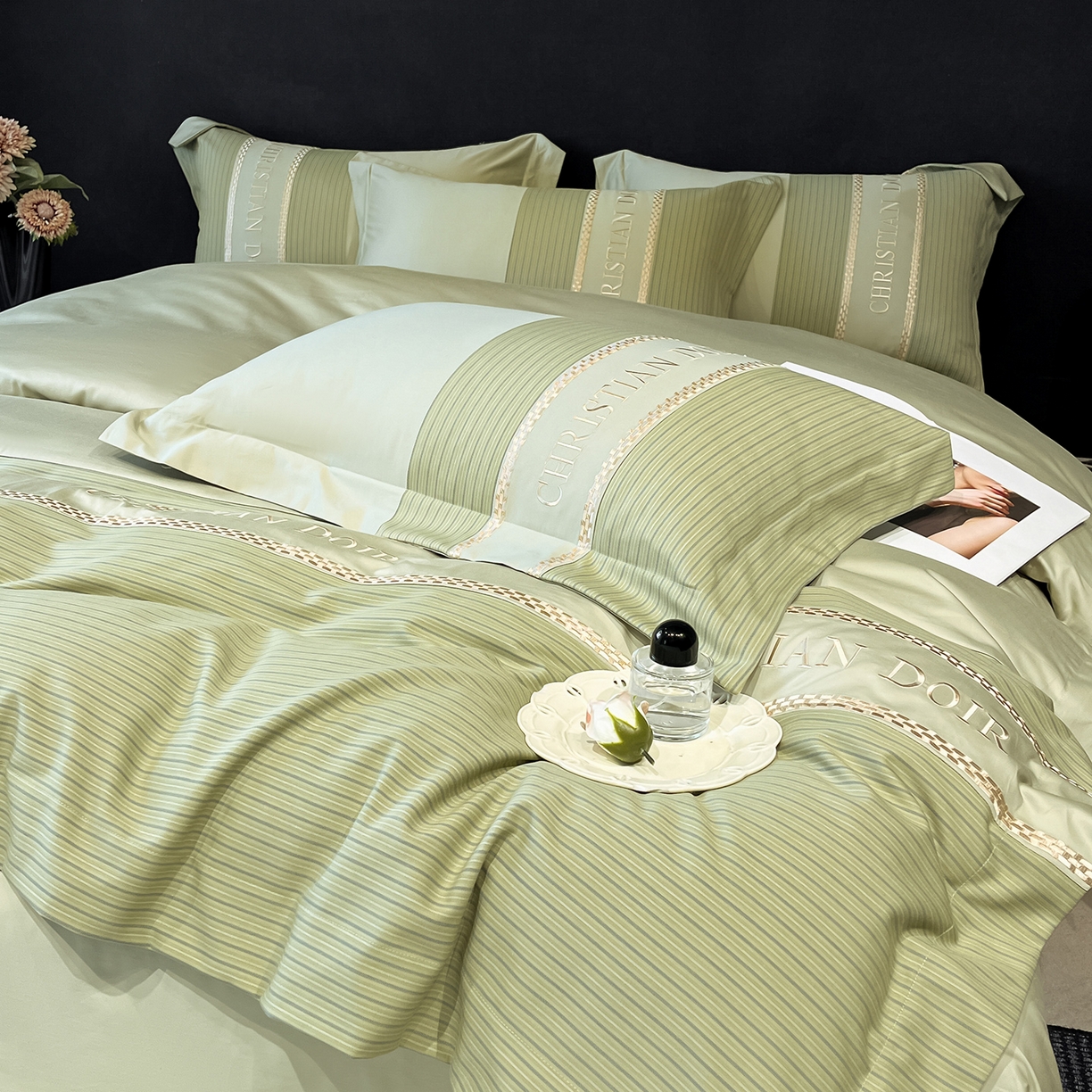 91家纺网 家纺一手货源 找家纺 置顶家纺 2025新款奥斯卡男士商务100支四件套 奥斯卡-青柠色