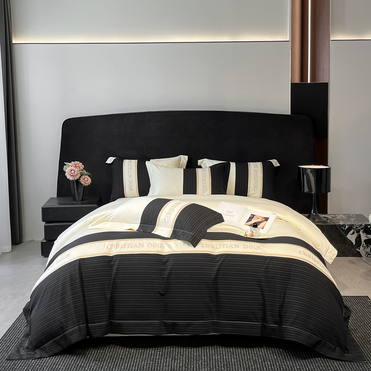 置顶家纺 2025新款奥斯卡男士商务100支四件套 奥斯卡-白+黑