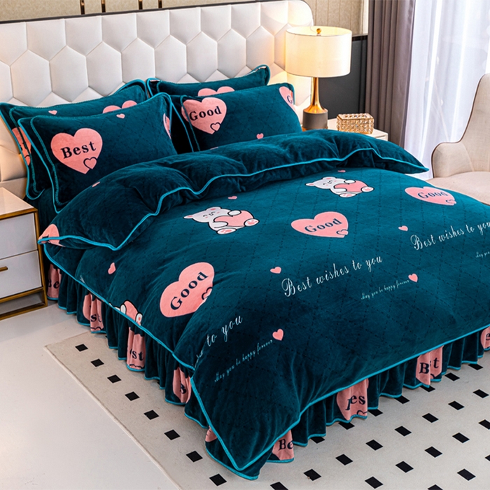 91家纺网 家纺一手货源 找家纺 眠多宝 2025新款8-9斤高克重牛奶绒四件套法莱绒水晶绒金貂绒抖音快手直播热款 爱心小熊