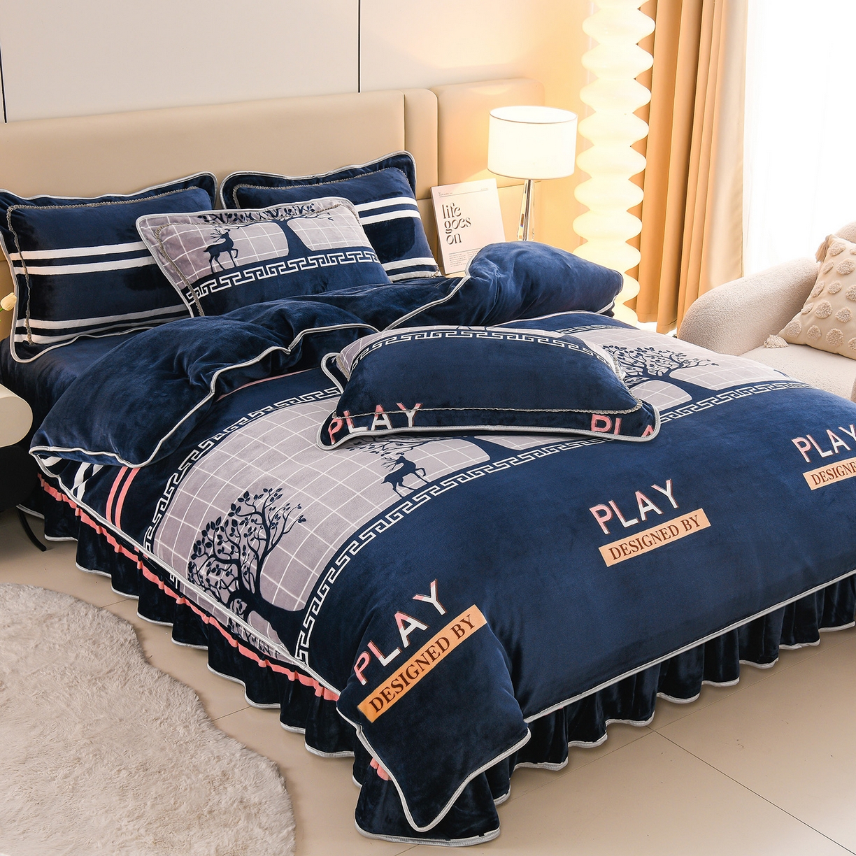 91家纺网 家纺一手货源 找家纺 眠多宝 2025新款8-9斤高克重牛奶绒四件套法莱绒水晶绒金貂绒抖音快手直播热款 极简主义