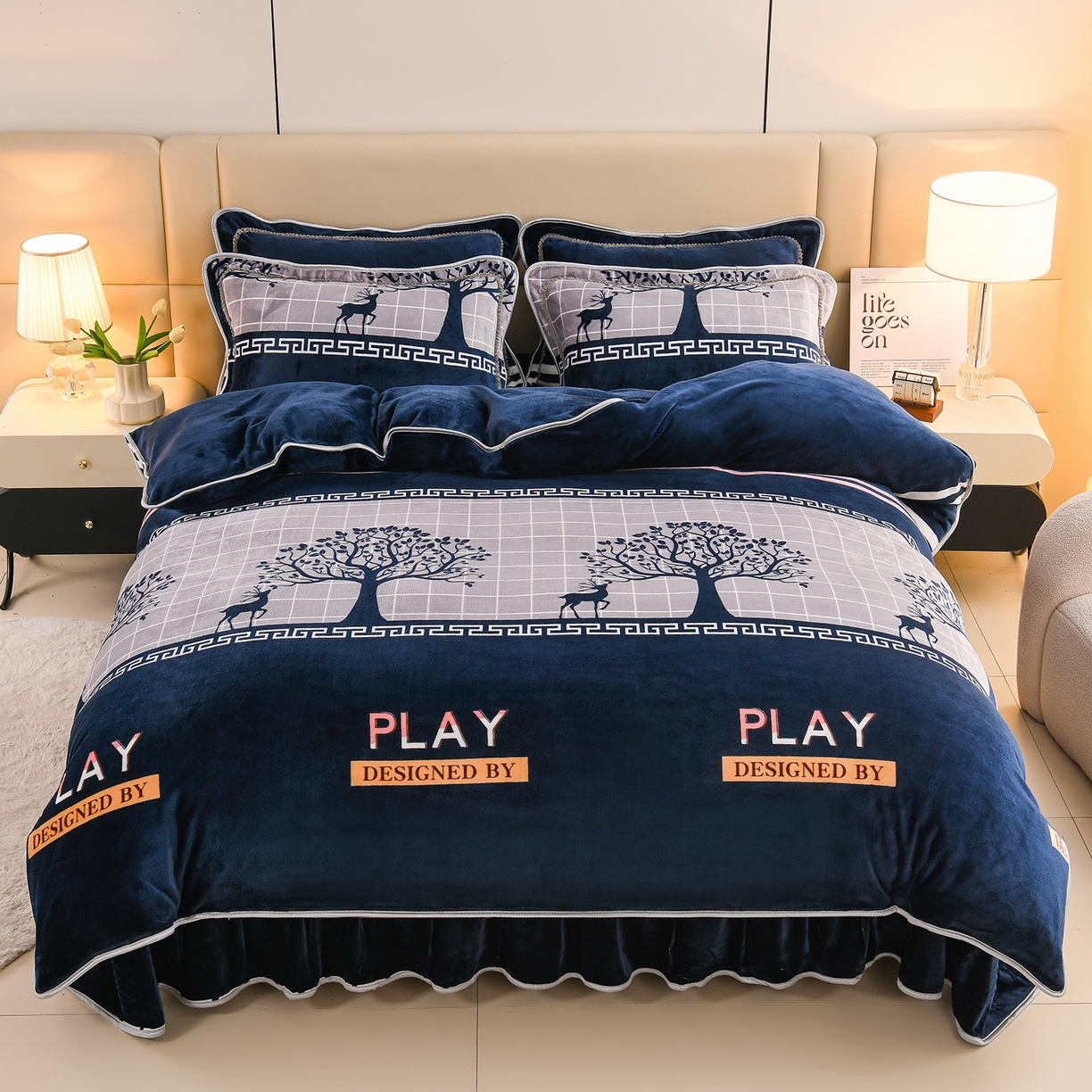 91家纺网 家纺一手货源 找家纺 眠多宝 2025新款8-9斤高克重牛奶绒四件套法莱绒水晶绒金貂绒抖音快手直播热款 极简主义