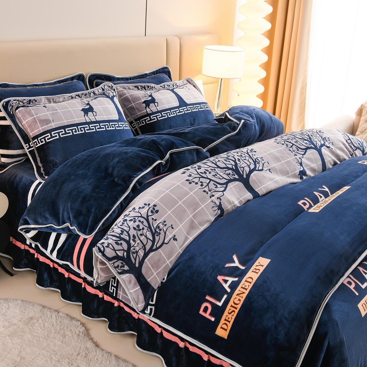 91家纺网 家纺一手货源 找家纺 眠多宝 2025新款8-9斤高克重牛奶绒四件套法莱绒水晶绒金貂绒抖音快手直播热款 极简主义