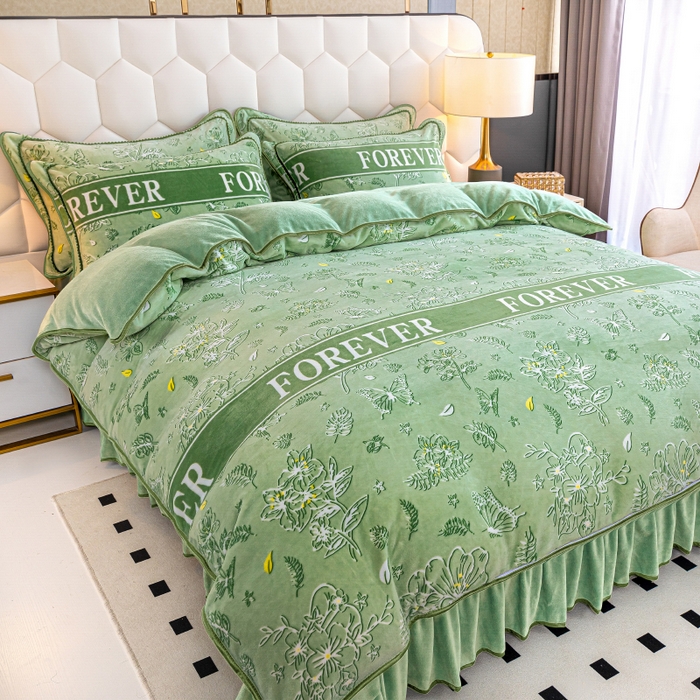 91家纺网 家纺一手货源 找家纺 眠多宝 2025新款8-9斤高克重牛奶绒四件套法莱绒水晶绒金貂绒抖音快手直播热款 春意盎然