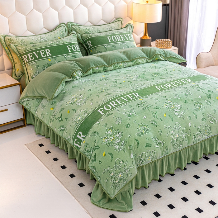 眠多宝 2025新款8-9斤高克重牛奶绒四件套法莱绒水晶绒金貂绒抖音快手直播热款 春意盎然