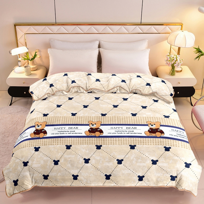 91家纺网 家纺一手货源 找家纺 眠多宝 2025新款8-9斤高克重牛奶绒四件套法莱绒水晶绒金貂绒抖音快手直播热款 欢乐熊