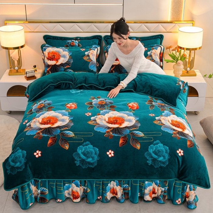 91家纺网 家纺一手货源 找家纺 眠多宝 2025新款8-9斤高克重牛奶绒四件套法莱绒水晶绒金貂绒抖音快手直播热款 金玉满堂