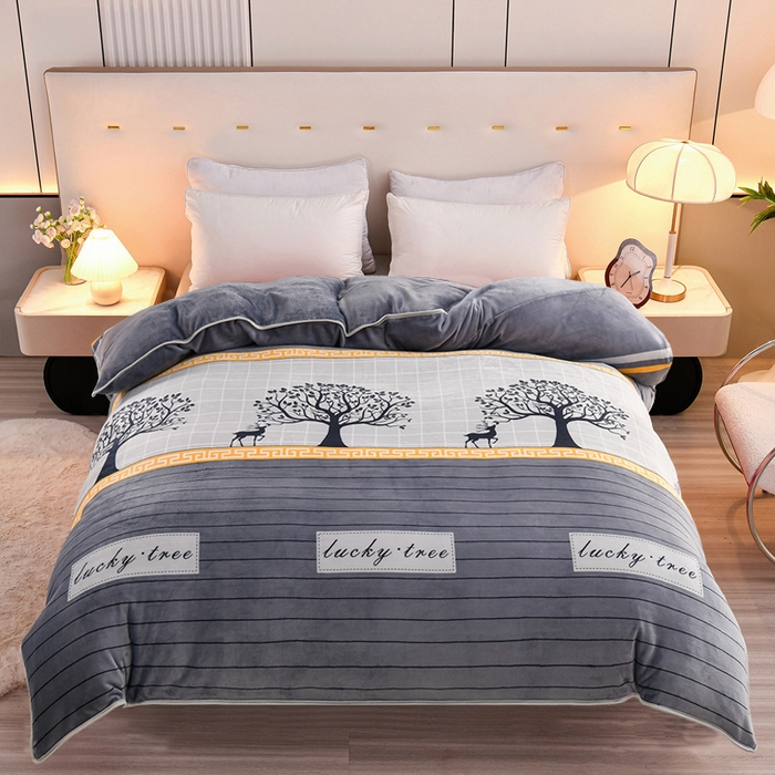 91家纺网 家纺一手货源 找家纺 眠多宝 2025新款8-9斤高克重牛奶绒四件套法莱绒水晶绒金貂绒抖音快手直播热款 幸运树