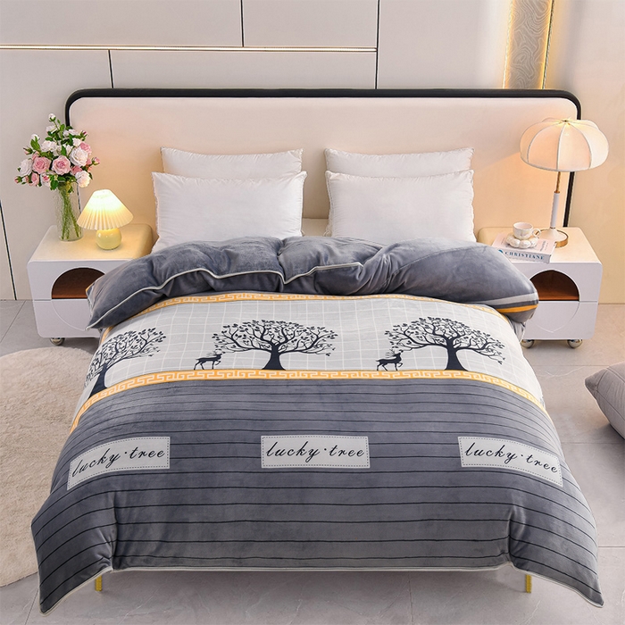 91家纺网 家纺一手货源 找家纺 眠多宝 2025新款8-9斤高克重牛奶绒四件套法莱绒水晶绒金貂绒抖音快手直播热款 幸运树