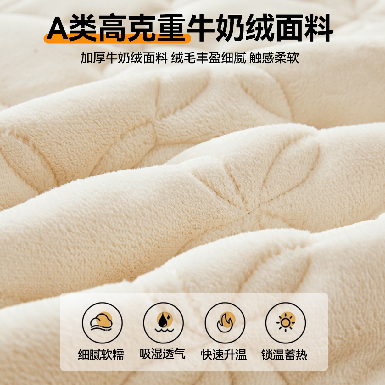 91家纺网 家纺一手货源 找家纺 布卢姆床垫 2025新款A类抗菌牛奶绒床笠 菱格-奶昔白