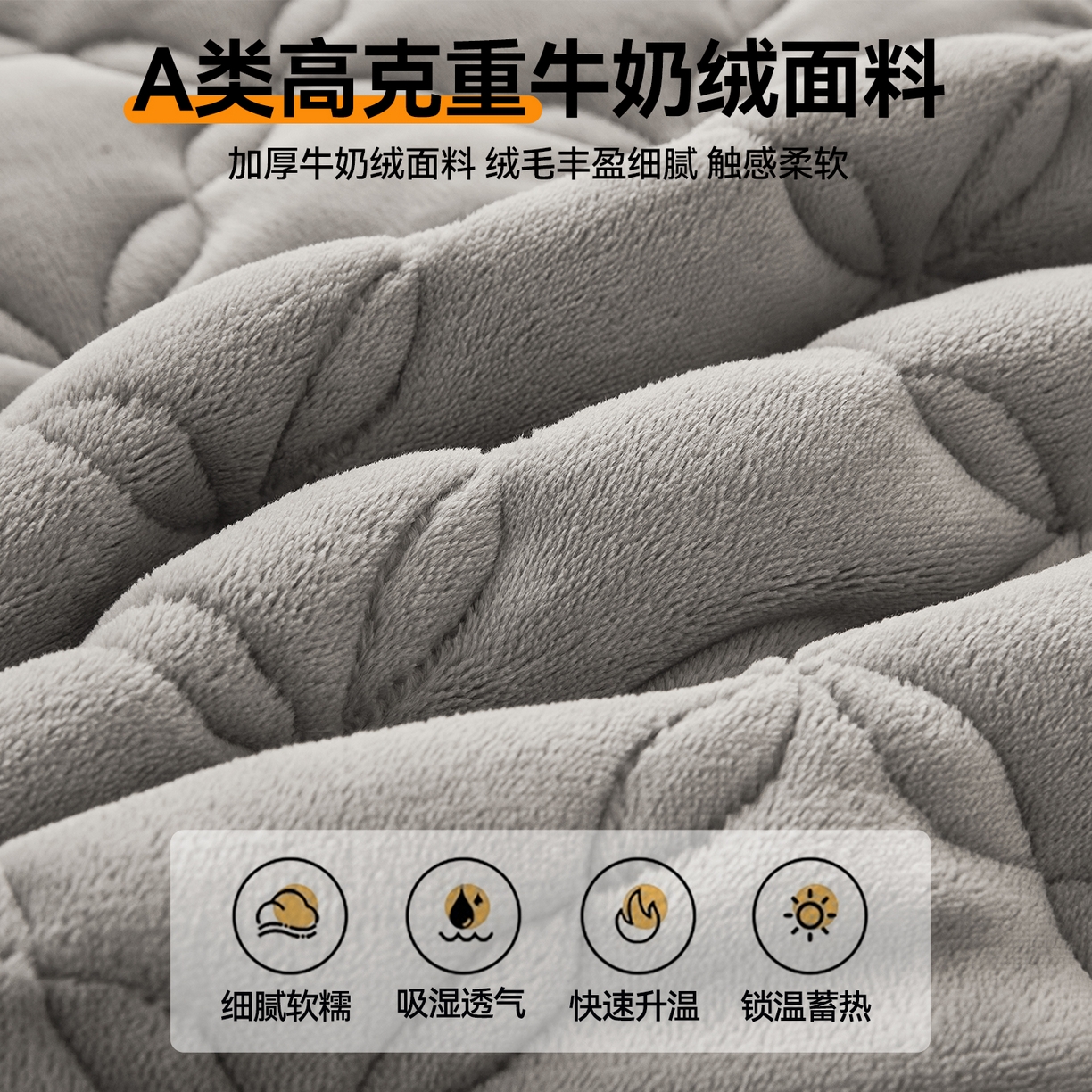 91家纺网 家纺一手货源 找家纺 布卢姆床垫 2025新款A类抗菌牛奶绒床笠 菱格-典雅灰