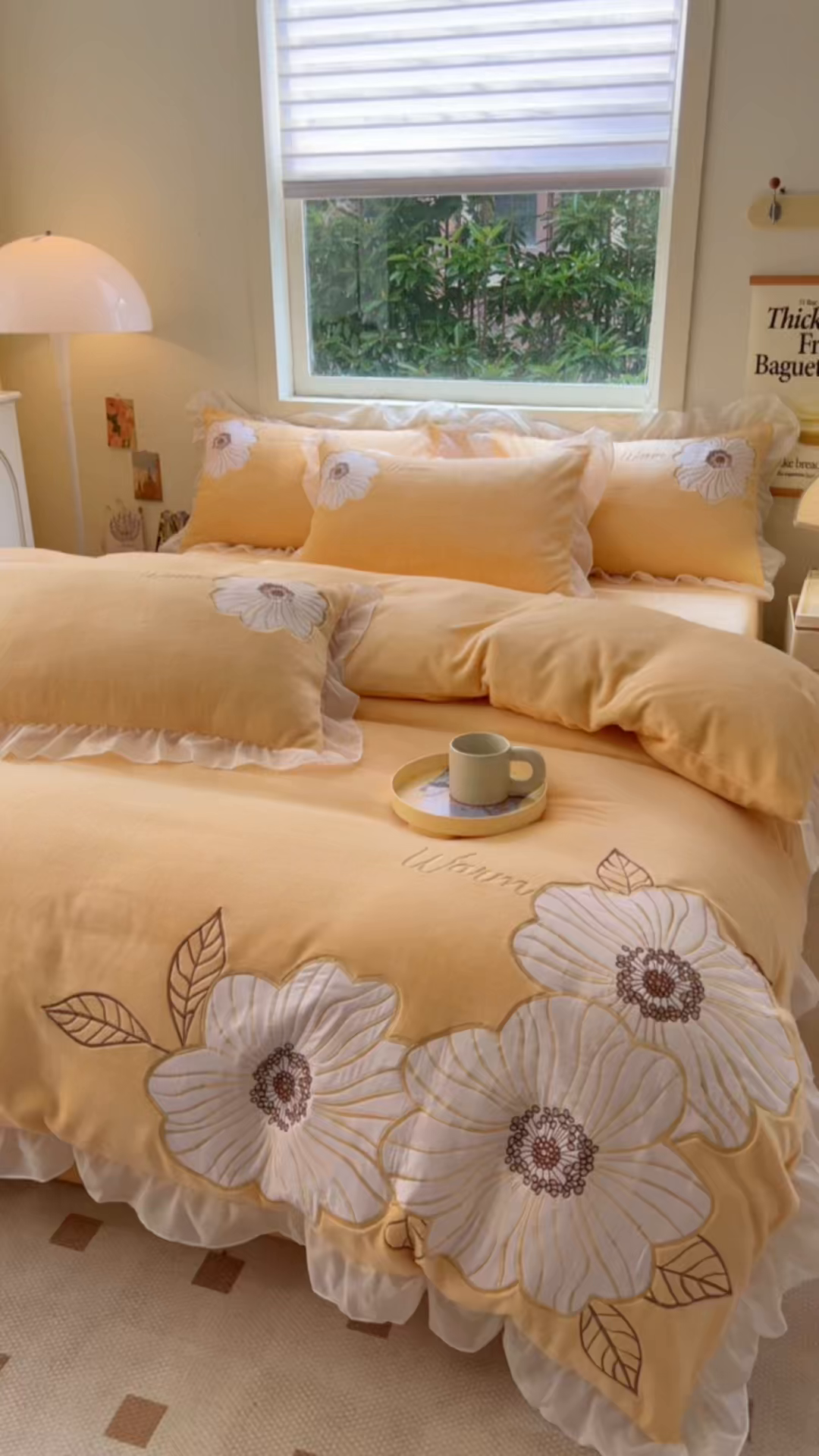 91家纺网 家纺一手货源 找家纺 木子家纺 2025新款半亩花田牛奶绒四件套 秋香黄