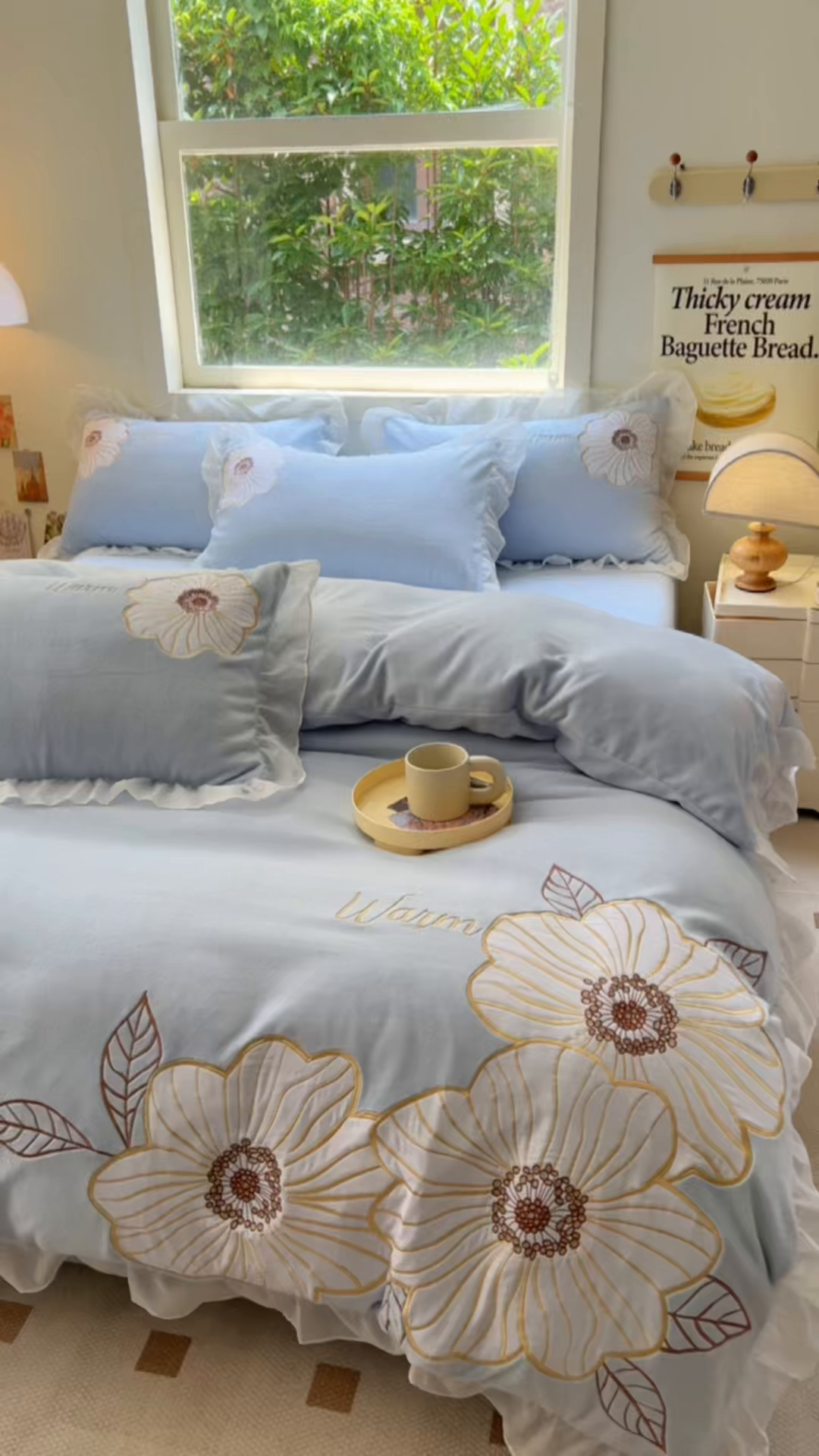 91家纺网 家纺一手货源 找家纺 木子家纺 2025新款半亩花田牛奶绒四件套 杜若蓝