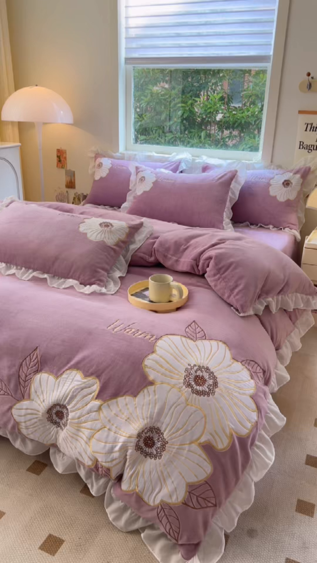 91家纺网 家纺一手货源 找家纺 木子家纺 2025新款半亩花田牛奶绒四件套 暮山紫