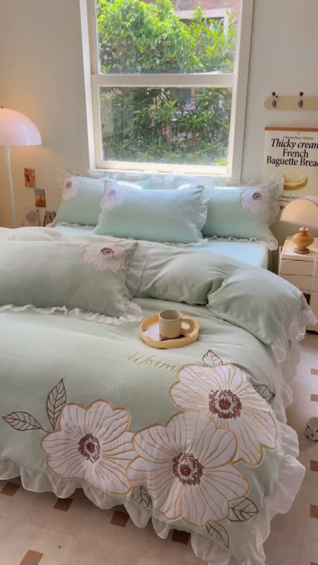 91家纺网 家纺一手货源 找家纺 木子家纺 2025新款半亩花田牛奶绒四件套 若草绿