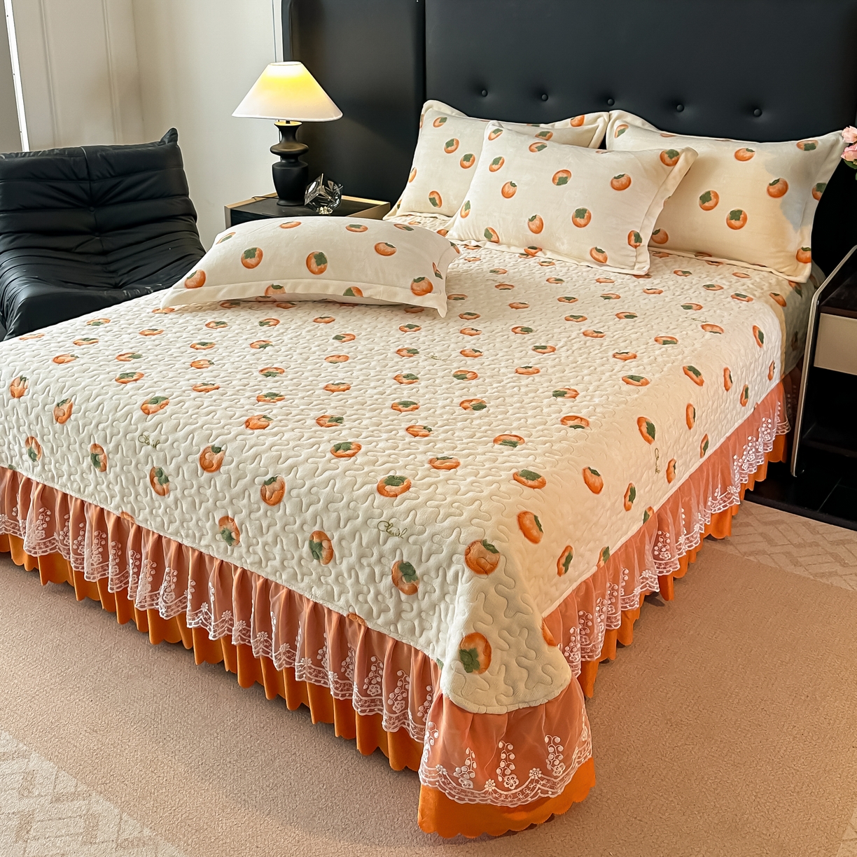 91家纺网 家纺一手货源 找家纺 凤杰家纺 2025新款加厚牛奶绒床盖四件套 柿柿如意