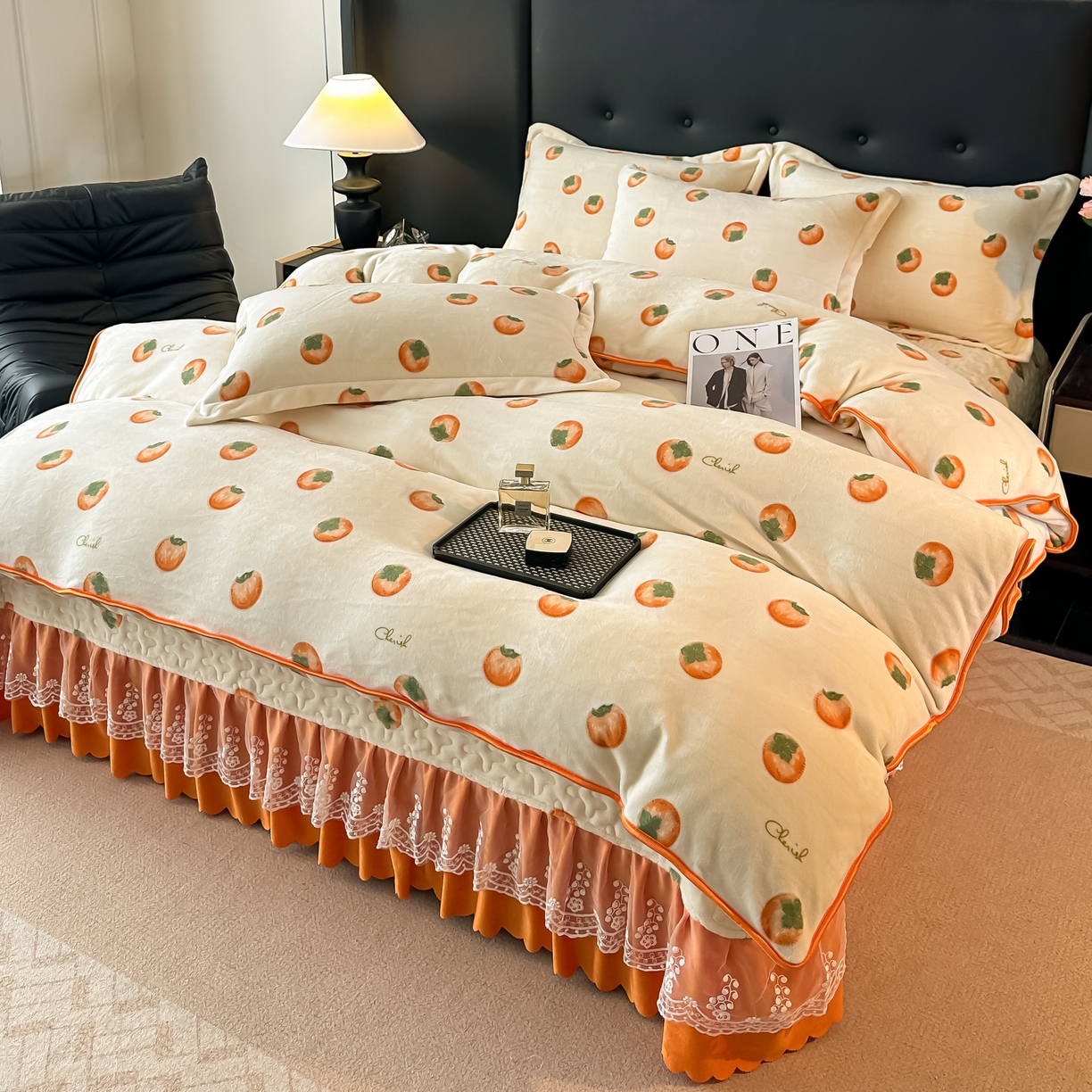 91家纺网 家纺一手货源 找家纺 凤杰家纺 2025新款加厚牛奶绒床盖四件套 柿柿如意