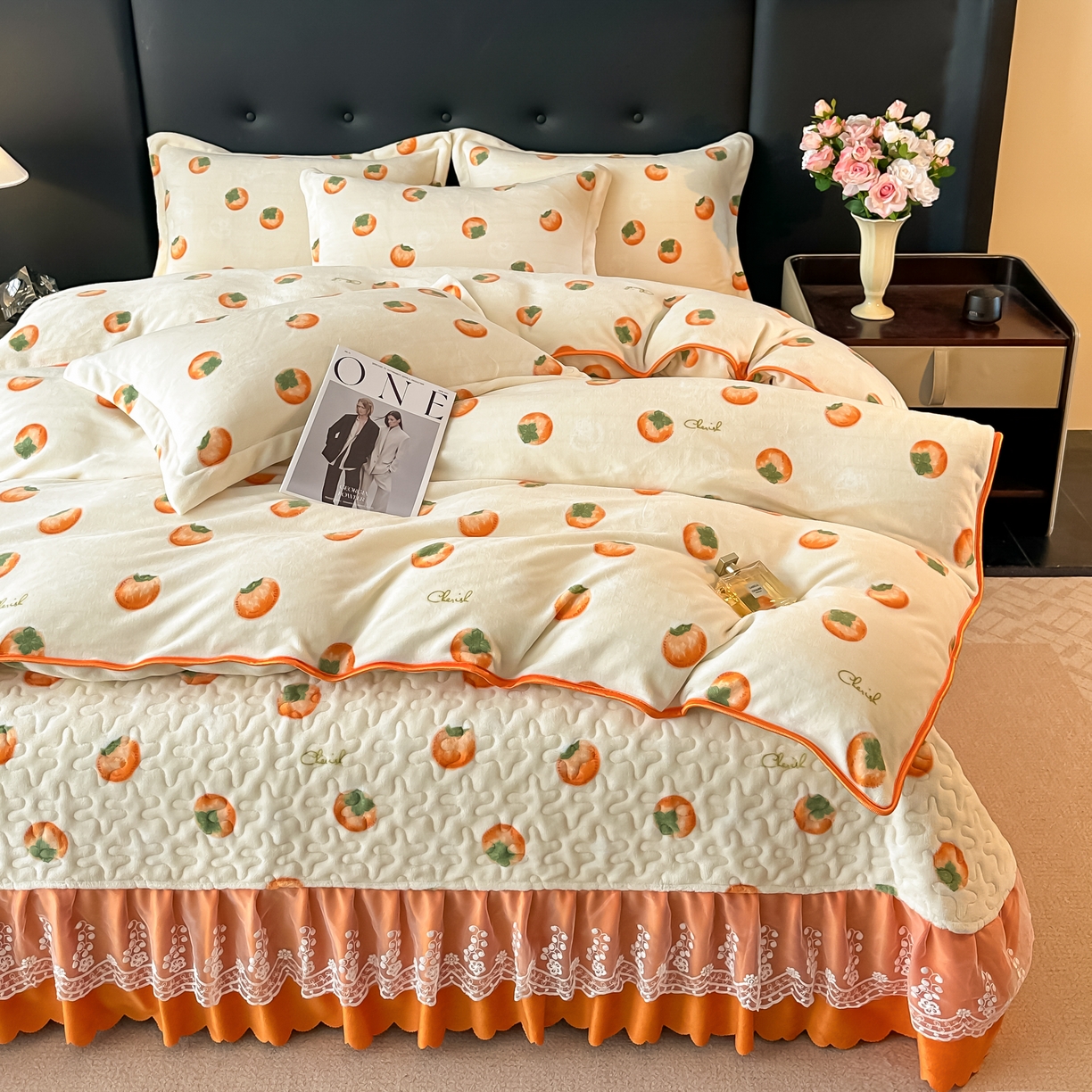 91家纺网 家纺一手货源 找家纺 凤杰家纺 2025新款加厚牛奶绒床盖四件套 柿柿如意