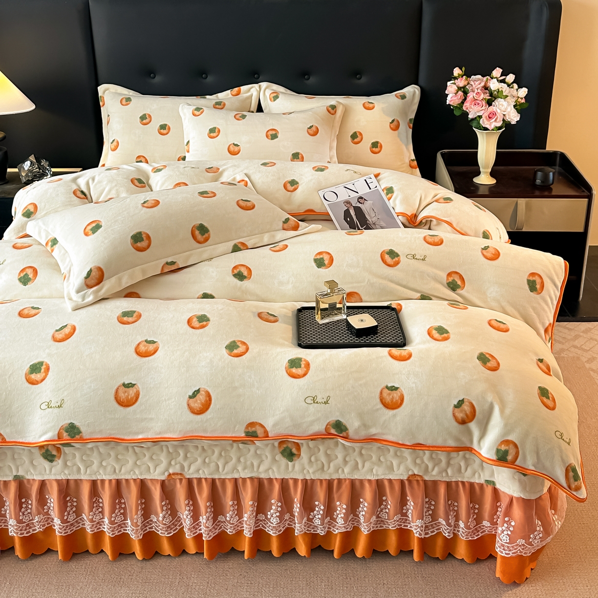 91家纺网 家纺一手货源 找家纺 凤杰家纺 2025新款加厚牛奶绒床盖四件套 柿柿如意