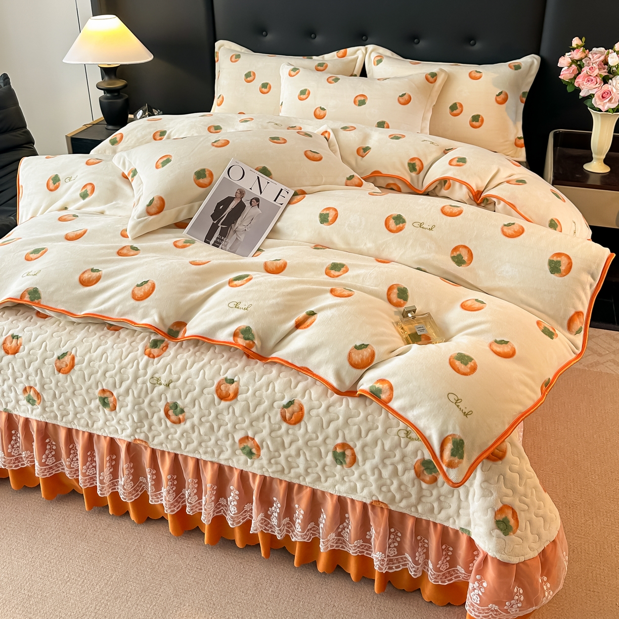 91家纺网 家纺一手货源 找家纺 凤杰家纺 2025新款加厚牛奶绒床盖四件套 柿柿如意