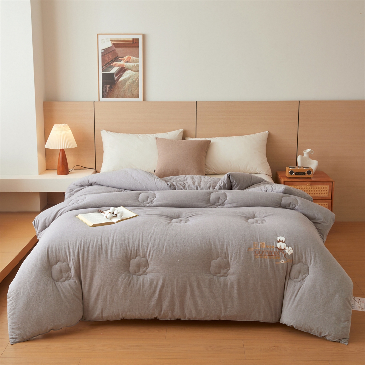 91家纺网 家纺一手货源 找家纺 西域种棉人 2025新款新疆纯棉花被子带皱手工水洗棉冬被被芯春秋被四季用盖被 贵族-灰