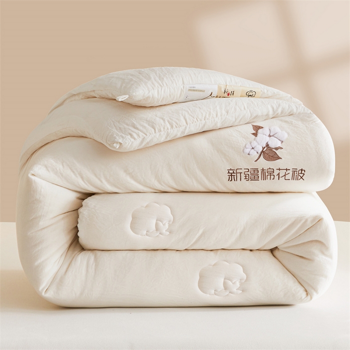 91家纺网 家纺一手货源 找家纺 西域种棉人 2025新款新疆纯棉花被子带皱手工水洗棉冬被被芯春秋被四季用盖被 云暖-白