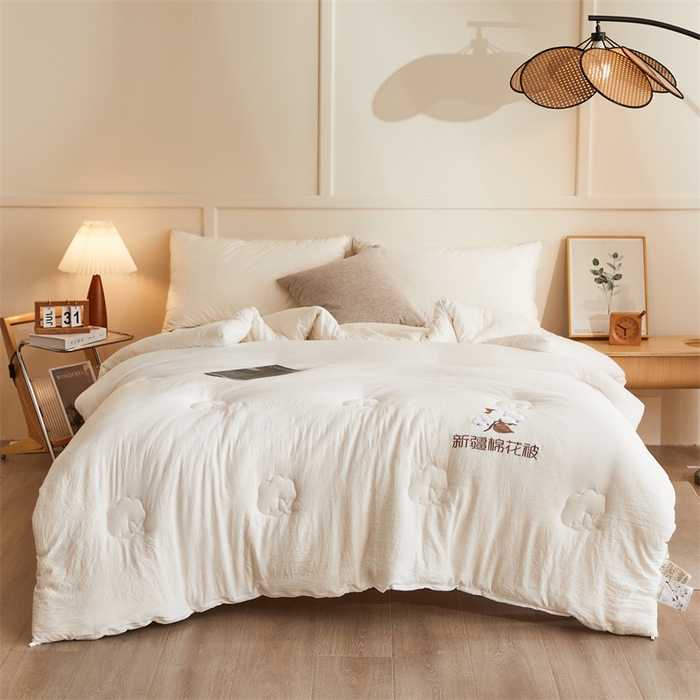 91家纺网 家纺一手货源 找家纺 西域种棉人 2025新款新疆纯棉花被子带皱手工水洗棉冬被被芯春秋被四季用盖被 云暖-白