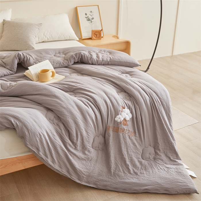 91家纺网 家纺一手货源 找家纺 西域种棉人 2025新款新疆纯棉花被子带皱手工水洗棉冬被被芯春秋被四季用盖被 云暖-灰