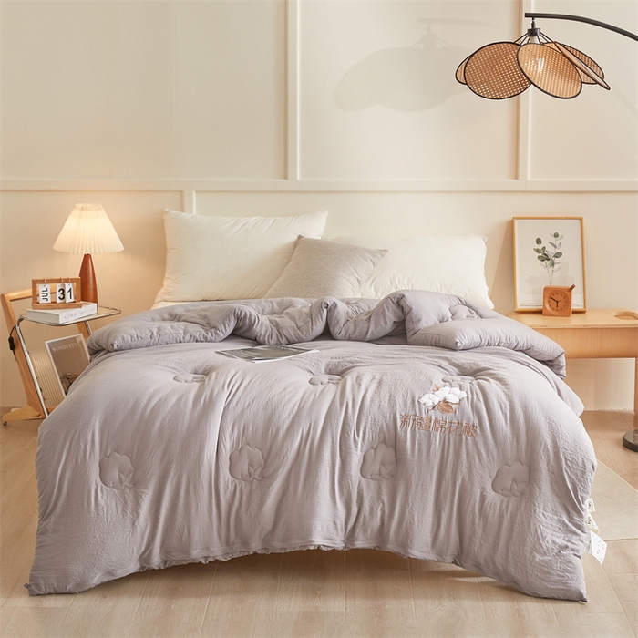 91家纺网 家纺一手货源 找家纺 西域种棉人 2025新款新疆纯棉花被子带皱手工水洗棉冬被被芯春秋被四季用盖被 云暖-灰