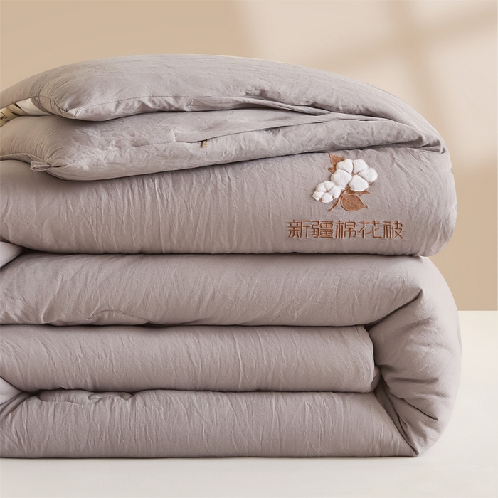 91家纺网 家纺一手货源 找家纺 西域种棉人 2025新款新疆纯棉花被子带皱手工水洗棉冬被被芯春秋被四季用盖被 云暖-灰