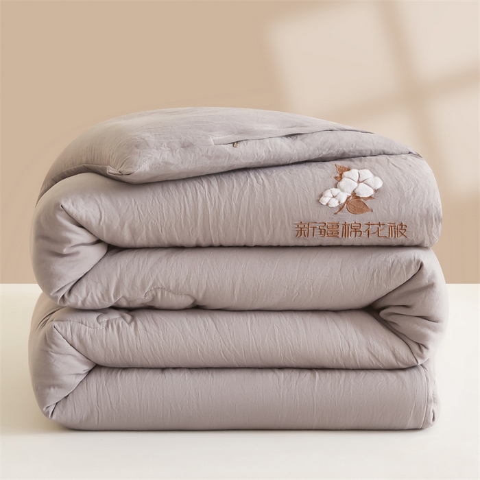 91家纺网 家纺一手货源 找家纺 西域种棉人 2025新款新疆纯棉花被子带皱手工水洗棉冬被被芯春秋被四季用盖被 云暖-灰