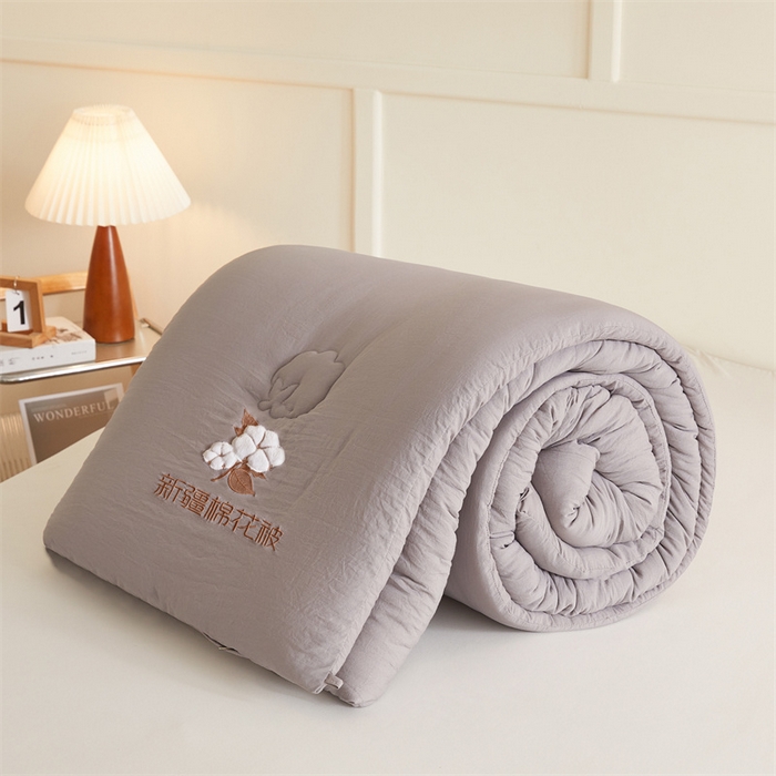 91家纺网 家纺一手货源 找家纺 西域种棉人 2025新款新疆纯棉花被子带皱手工水洗棉冬被被芯春秋被四季用盖被 云暖-灰