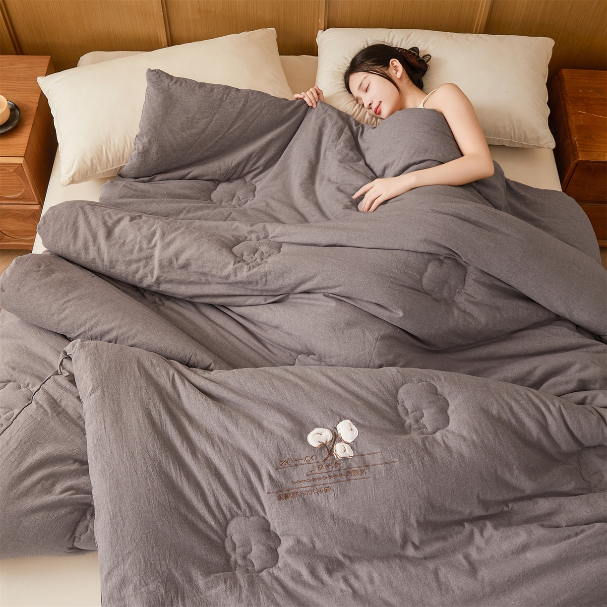 91家纺网 家纺一手货源 找家纺 西域种棉人 2025新款新疆纯棉花被子带皱手工水洗棉冬被被芯春秋被四季用盖被 梦屿-灰