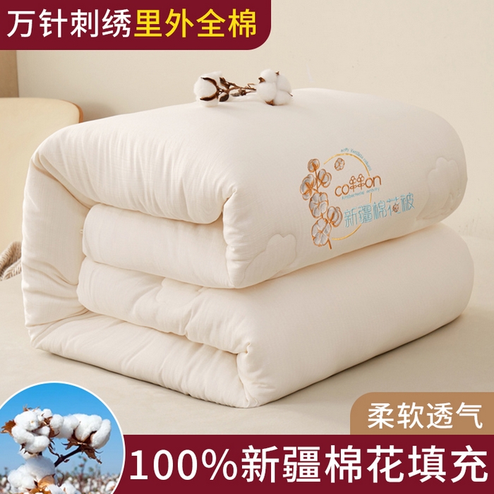 91家纺网 家纺一手货源 找家纺 西域种棉人 2025新款新疆纯棉花被子带皱手工水洗棉冬被被芯春秋被四季用盖被 洛风-白