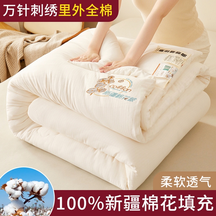 91家纺网 家纺一手货源 找家纺 西域种棉人 2025新款新疆纯棉花被子带皱手工水洗棉冬被被芯春秋被四季用盖被 洛风-白